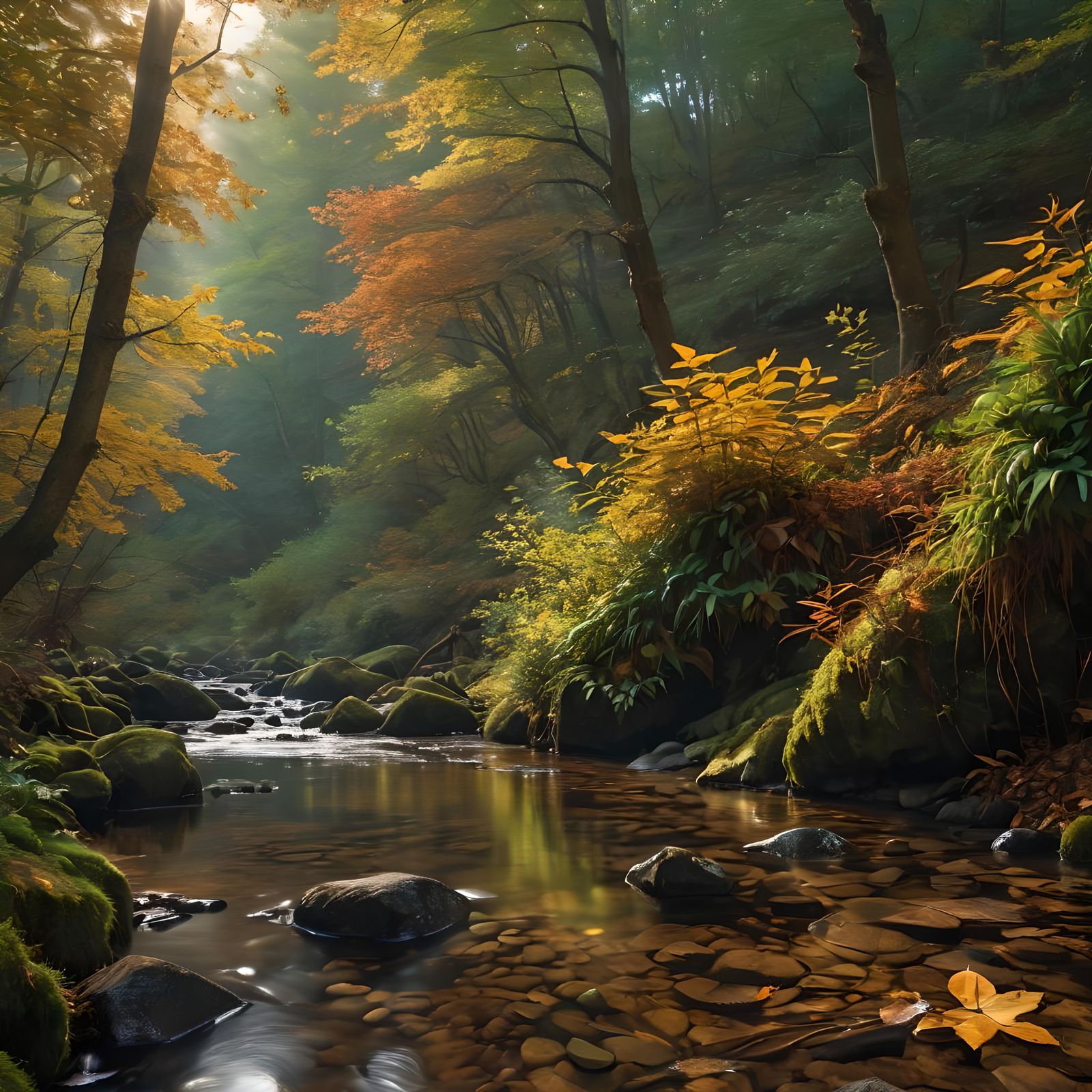 Hyperdetailed Autumn Wilderness Landscape in Golden Light