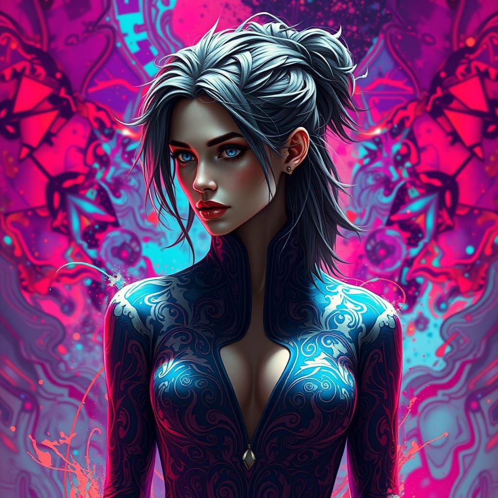 Cyber Mystic Goddess in Swirling Patterns