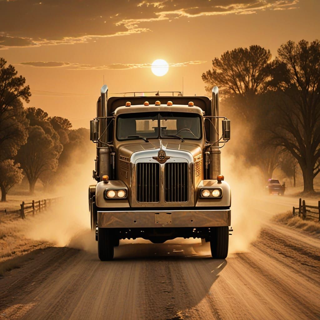 CW McCall Rides a Convoy at Sunset