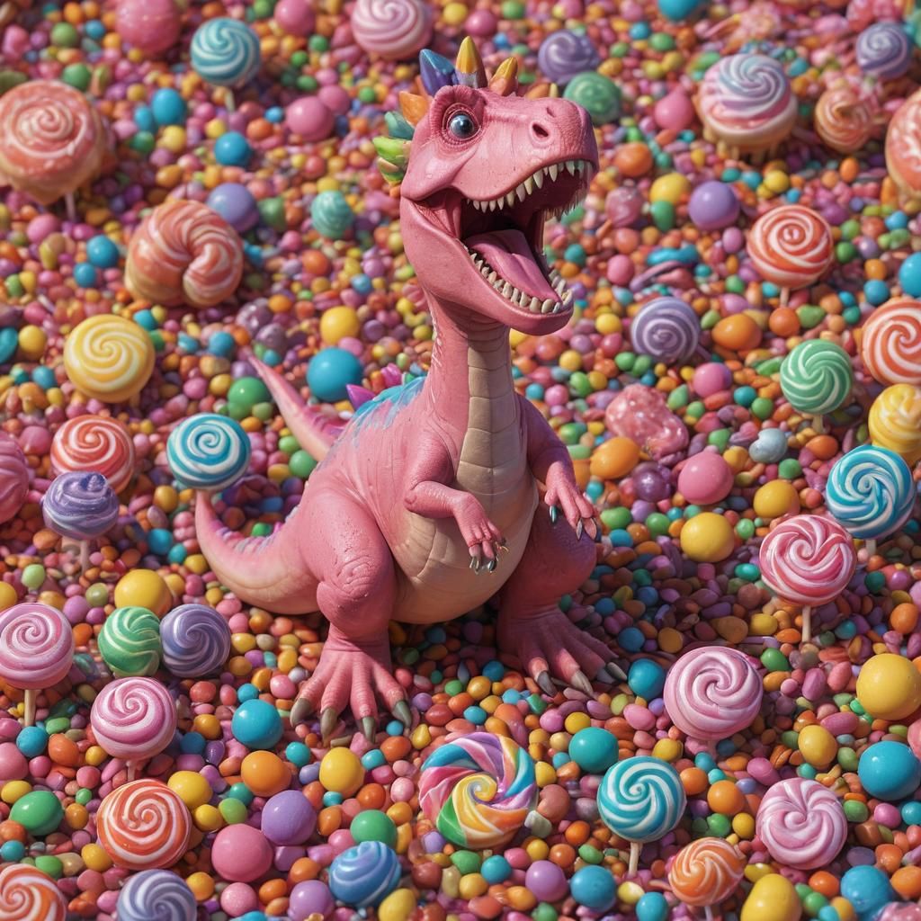 Dinosaurs Throw a Candy Party: Hyperrealistic Digital Art