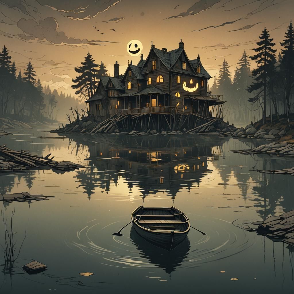 Sinister Ghost Face Haunts Lakeside House