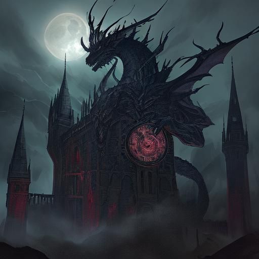 Mist Dragon Gazing at Elf Maiden: Dark Fantasy Illustration