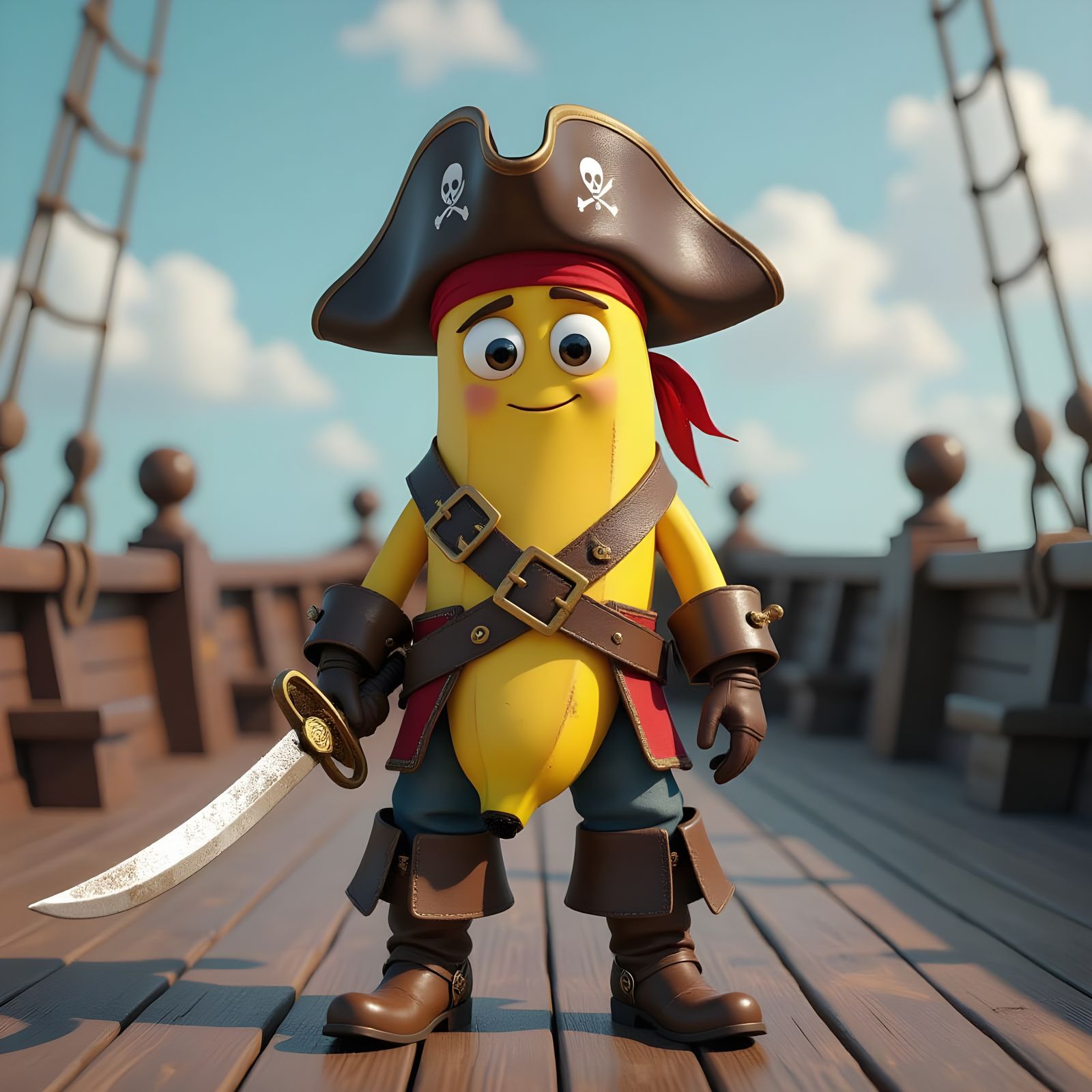 Banana Pirate on Deck of a Pirate Ship
