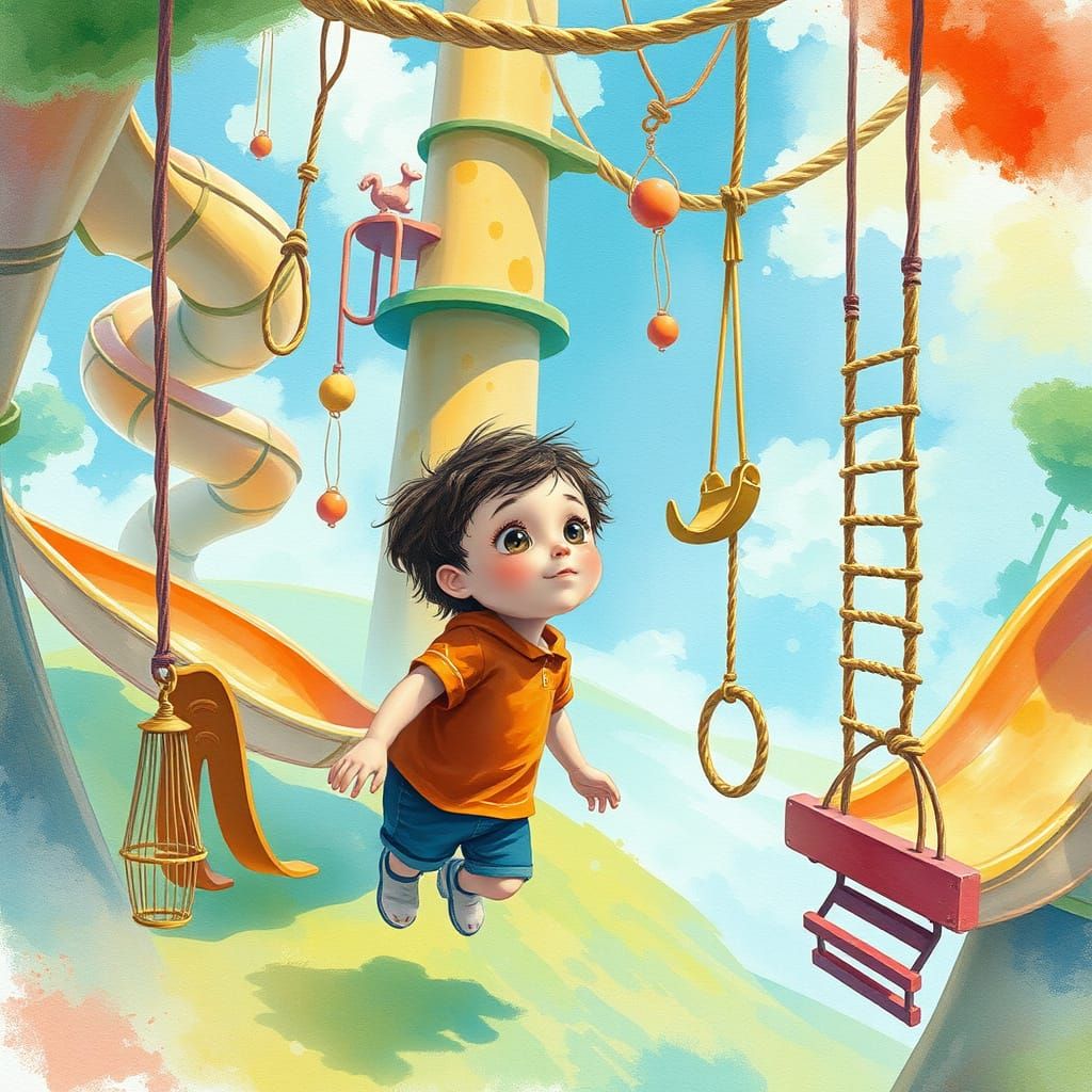 Vibrant Surreal Playground in Watercolour Style