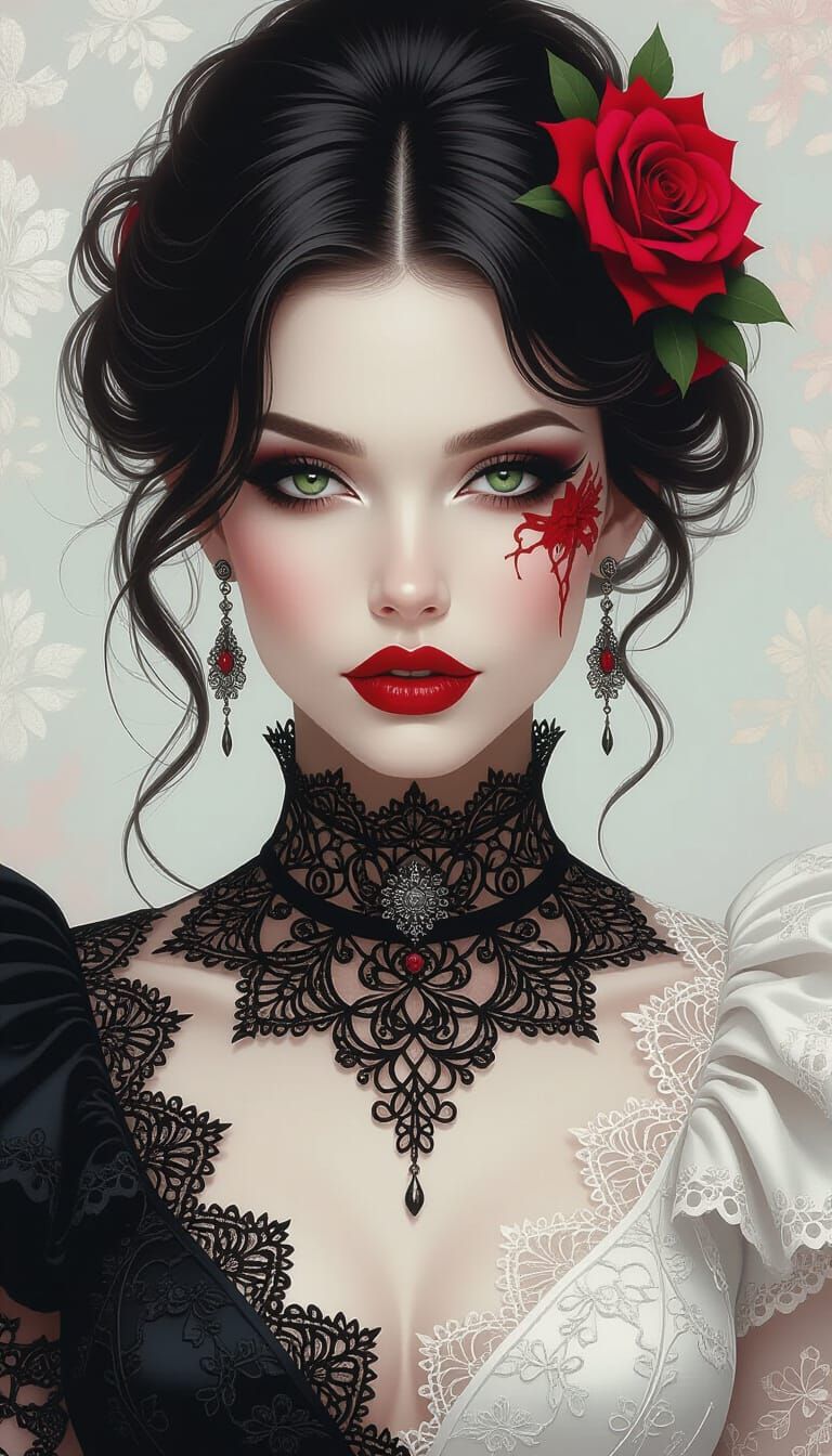 Provocative Woman with Abstract Lace Features