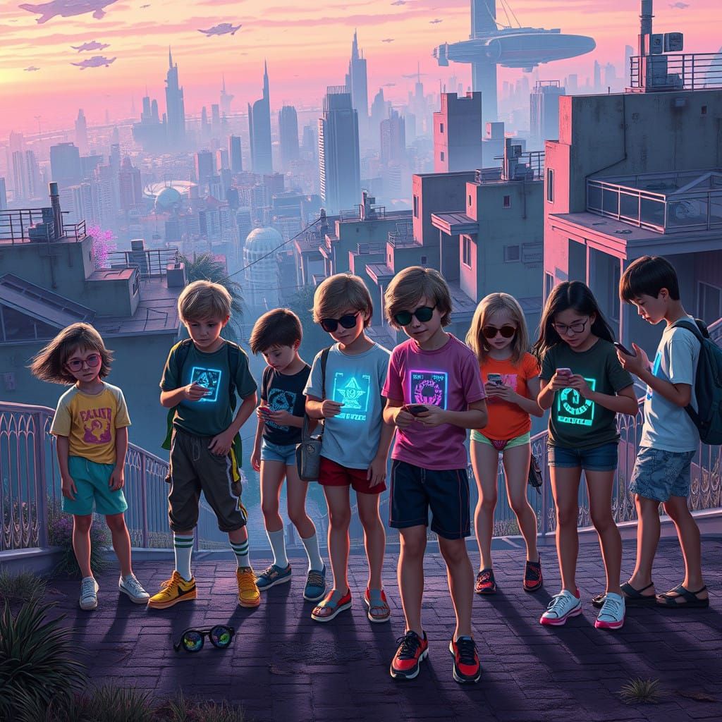 80s Kids in Retro-Futuristic Dystopia, Cyberpunk Aesthetic