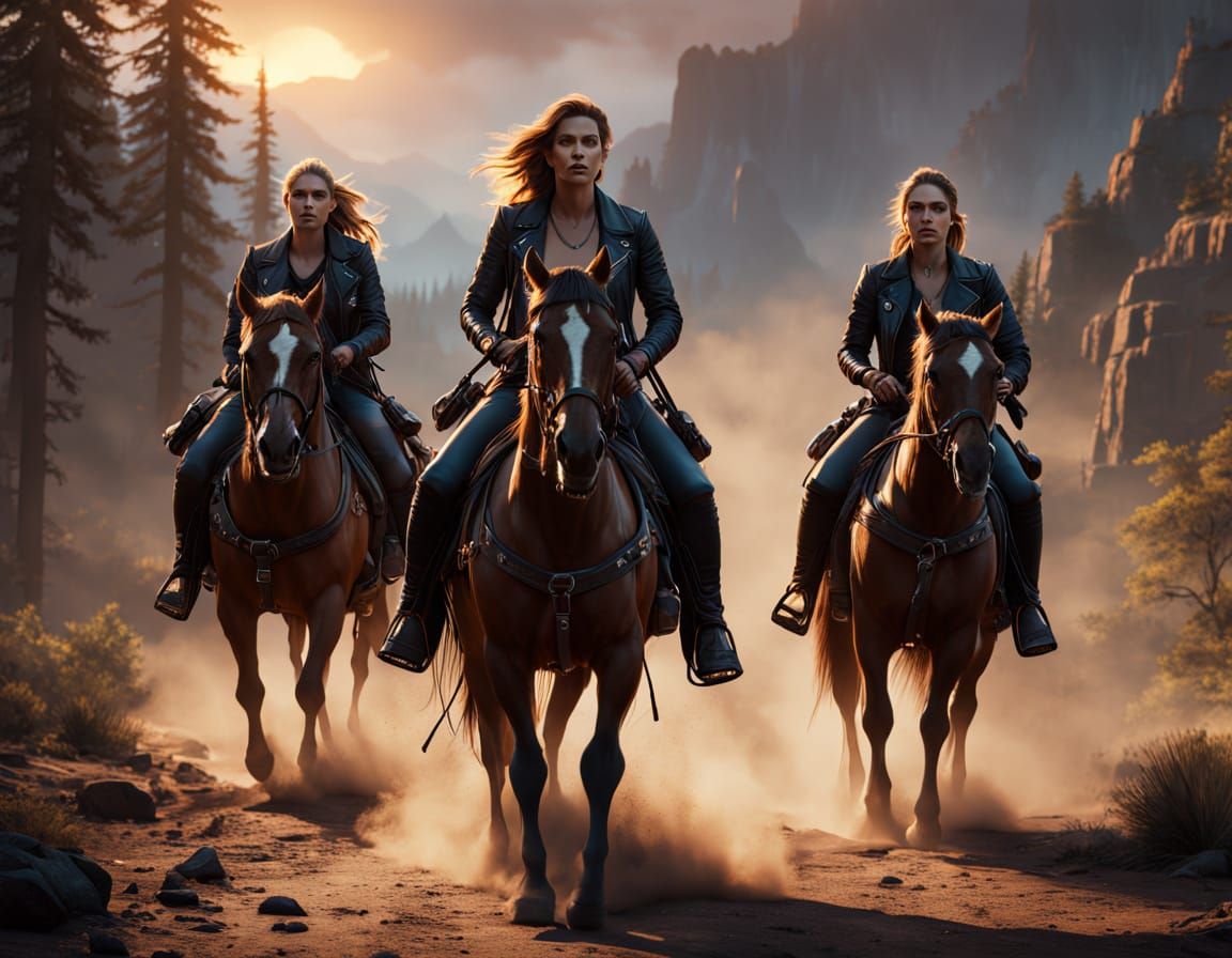 Biker Gang Rides Custom Horses in Hyper-Realistic Style