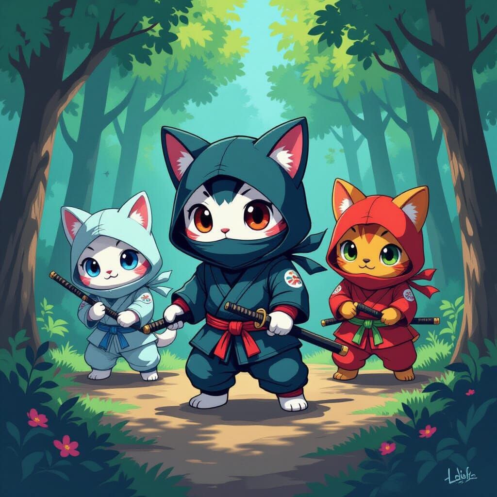 Ninja Animals in Pop Art Cartoon Environment