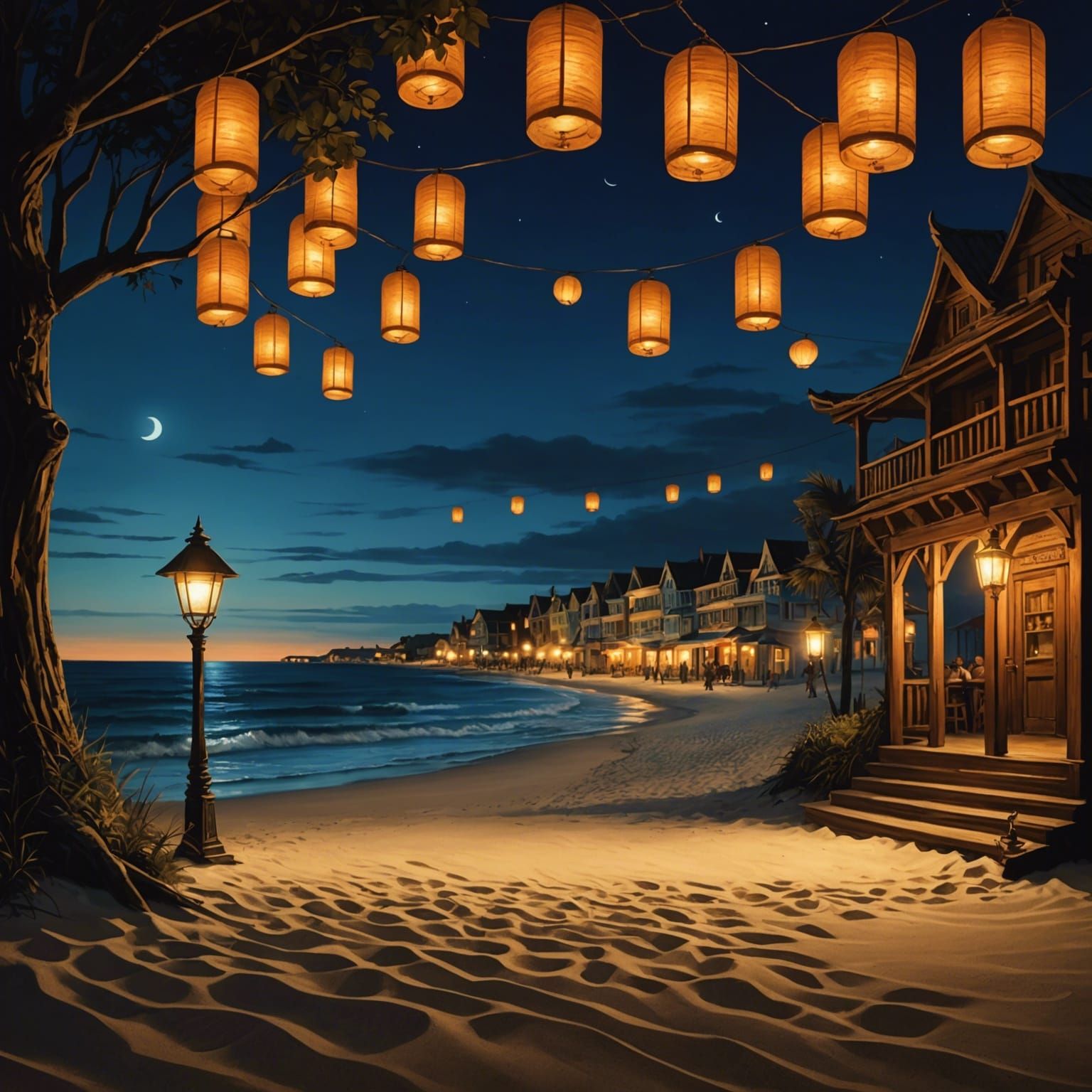 Enchanted Seaside Boulevard at Night