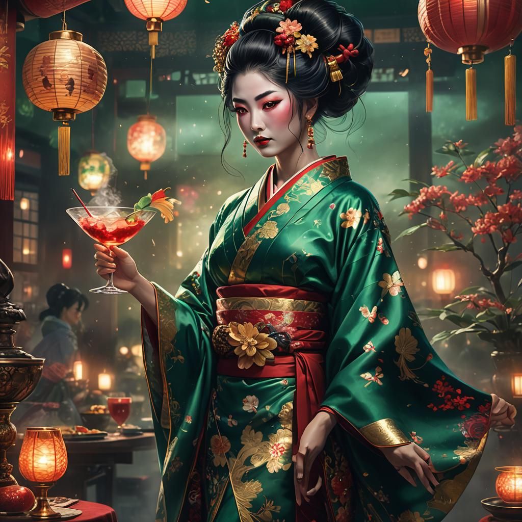 Geisha at Lavish Party in Art Deco Style