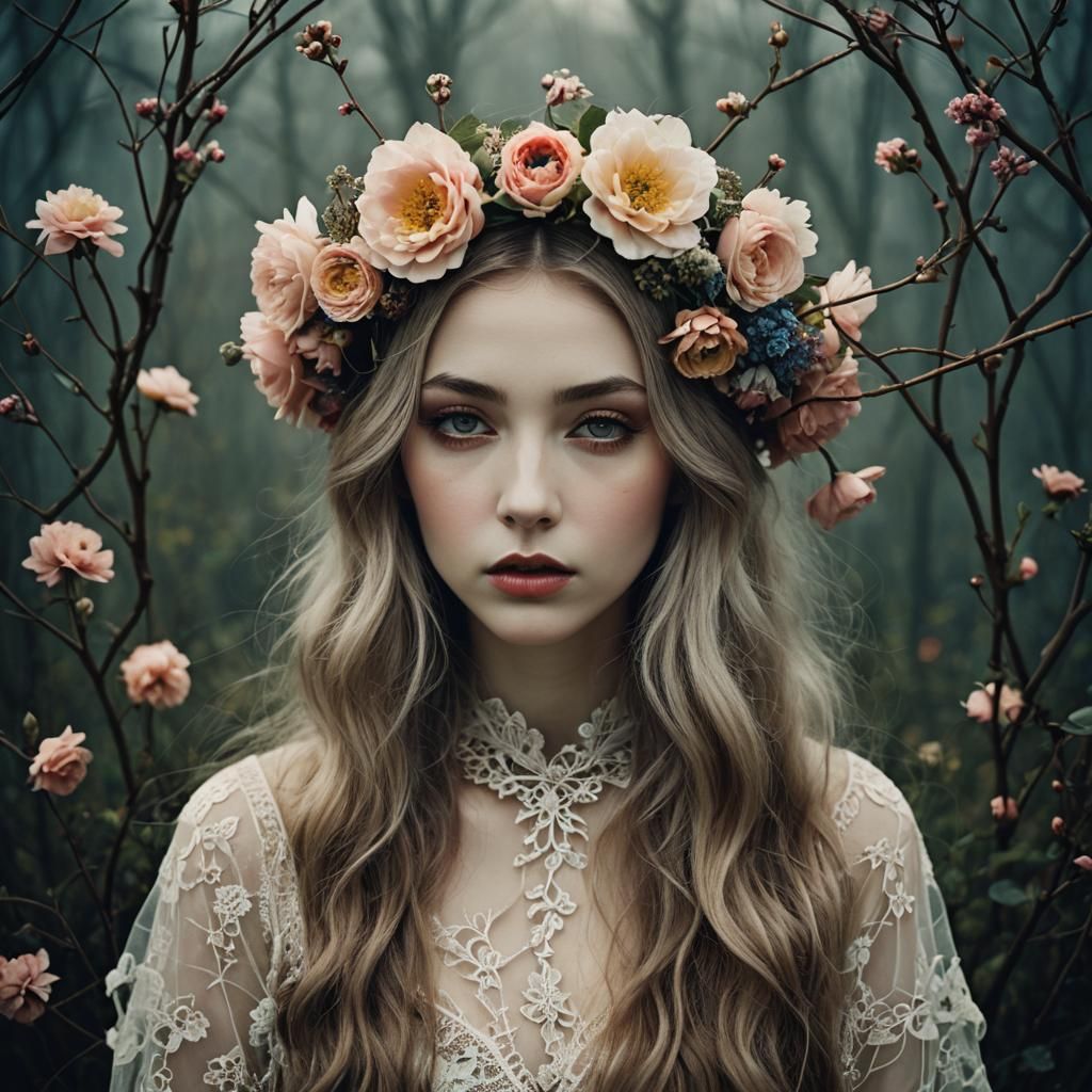 Dreamy Dystopian Portrait with Flower Crown