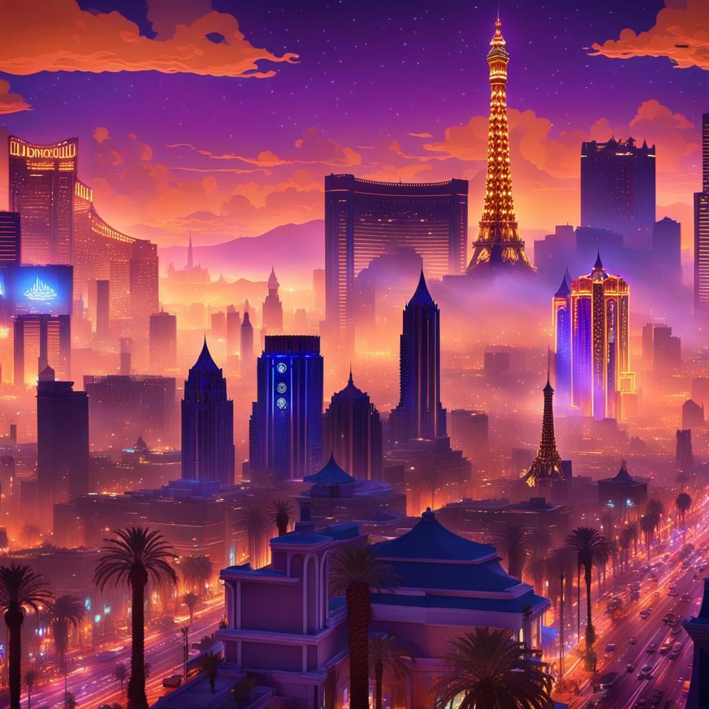 Las Vegas Strip at Dawn in Art Nouveau Style