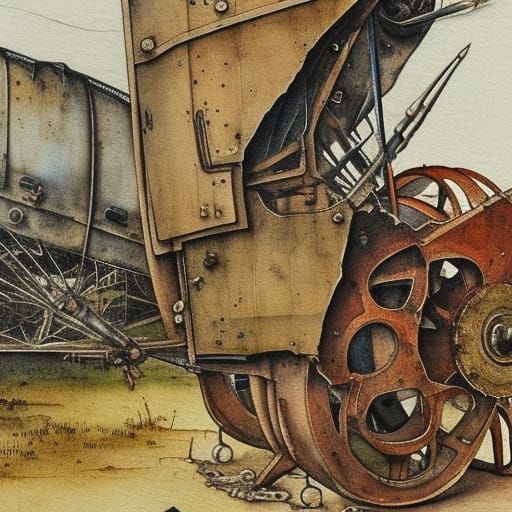 Industrial Revolution Machinery in Watercolor Style