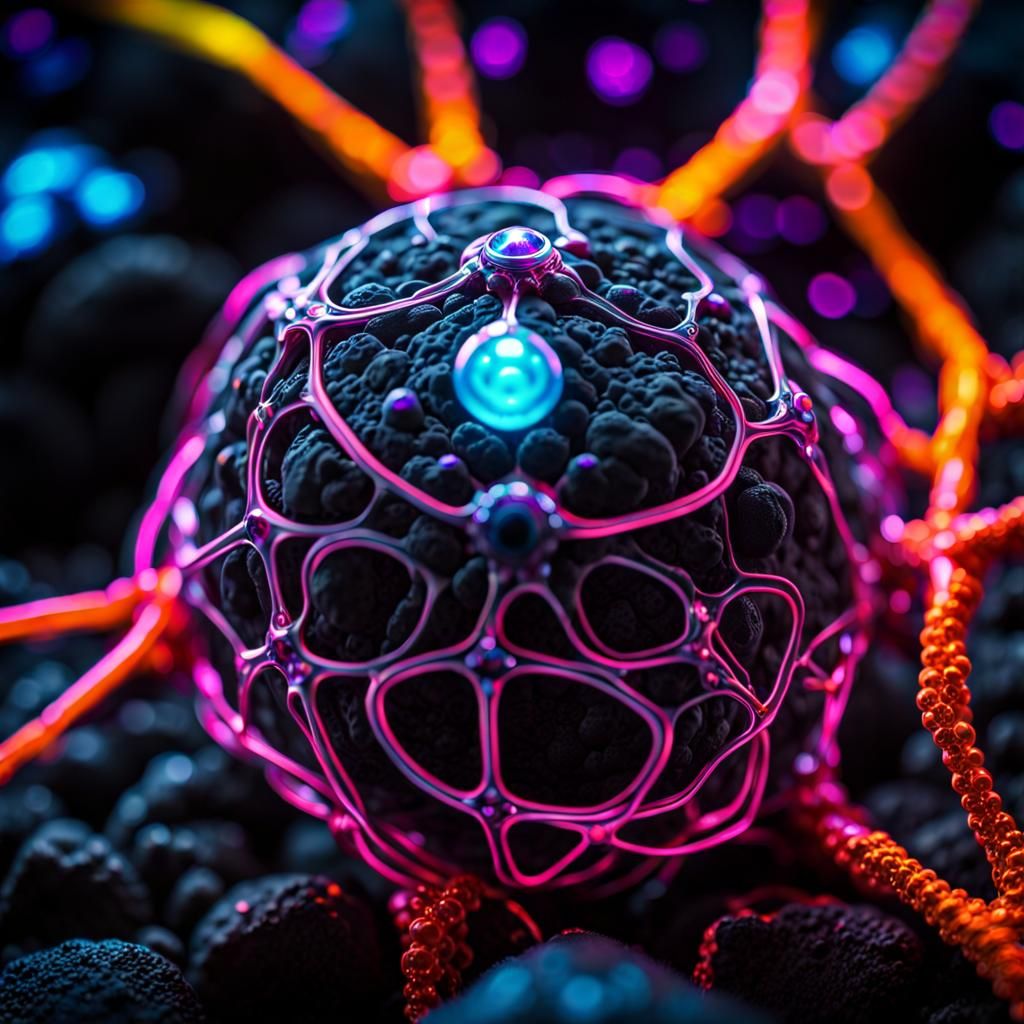 Fluorescent Atom on Lava Rock in Macro Photography Style