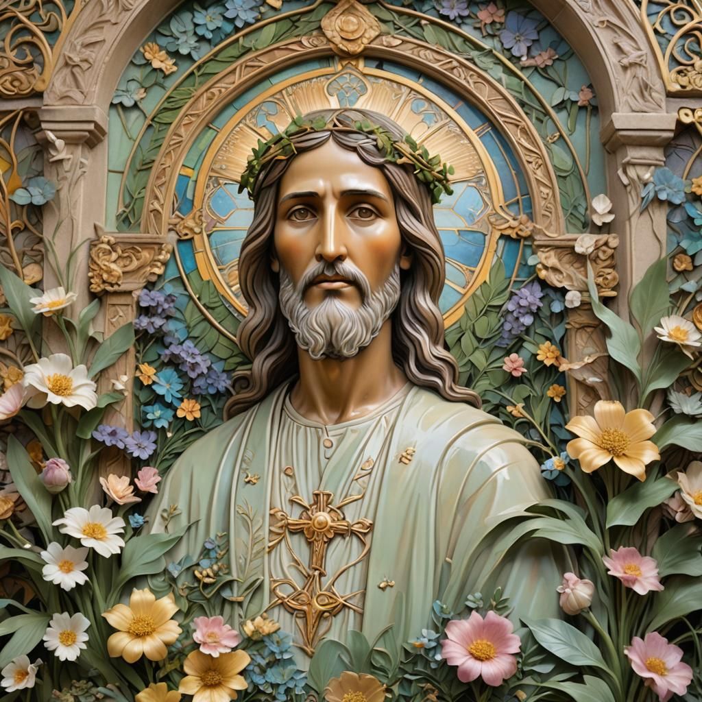 Jesus and Saint Paisios in Spiritual Art Nouveau
