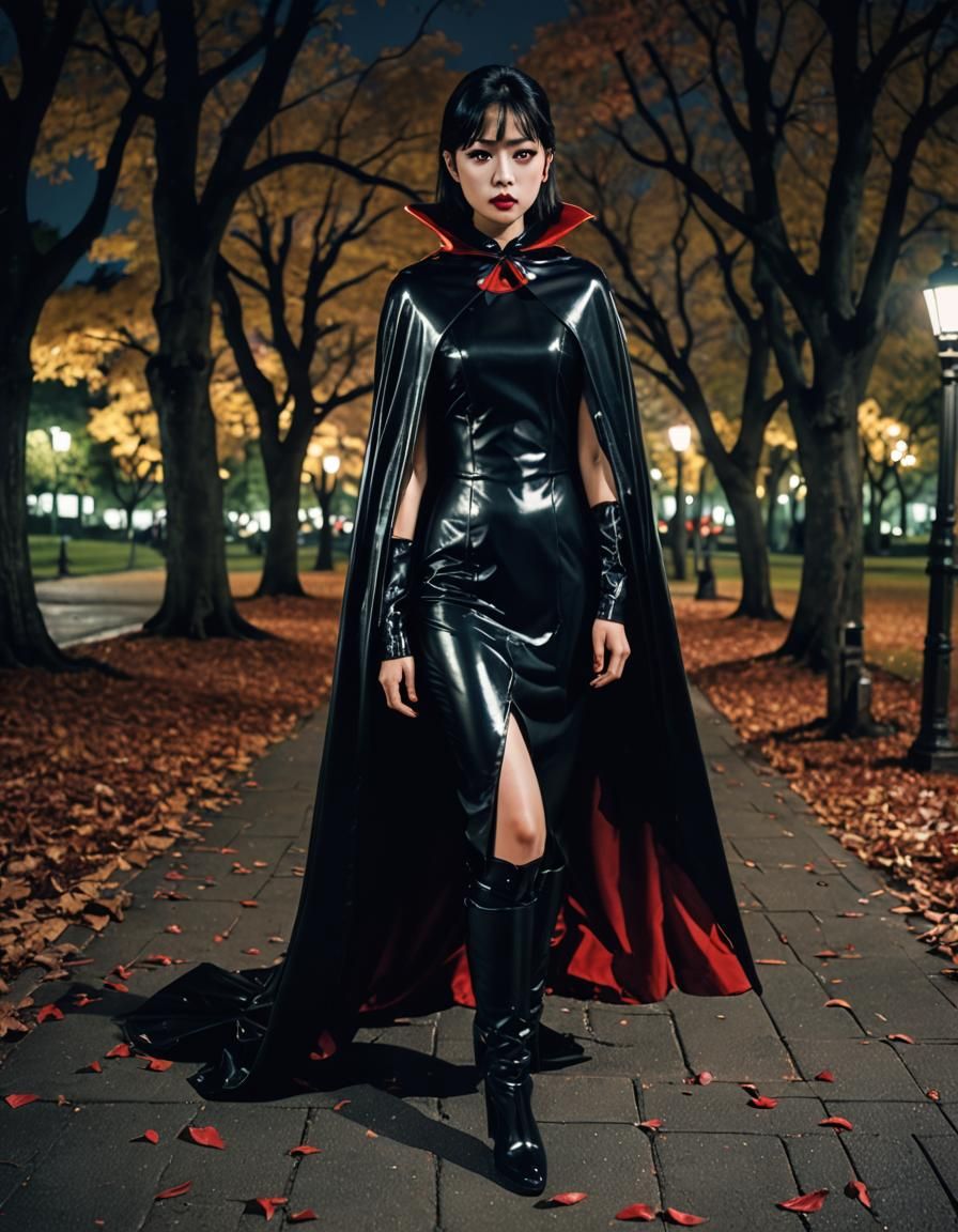 Japanese Vampire in Black Leather Dress