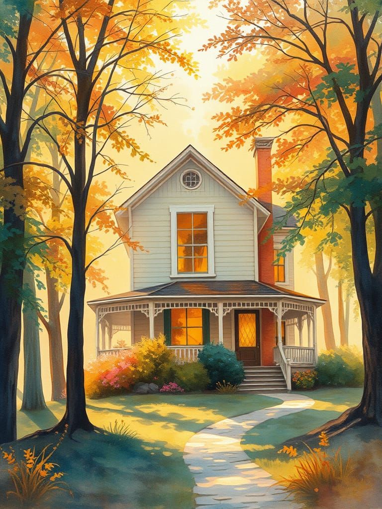 Whimsical Victorian House in Dreamy Watercolor