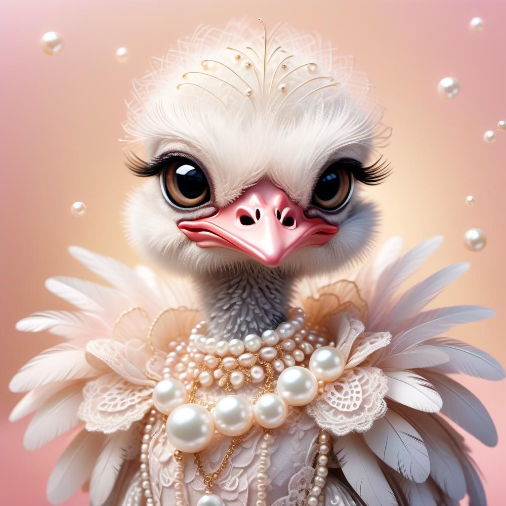 Anthropomorphic Ostrich in Pastel Whimsical Setting