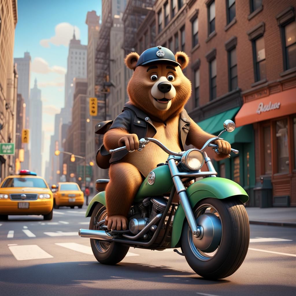 Yogi Bear Rides Motorcycle in New York City