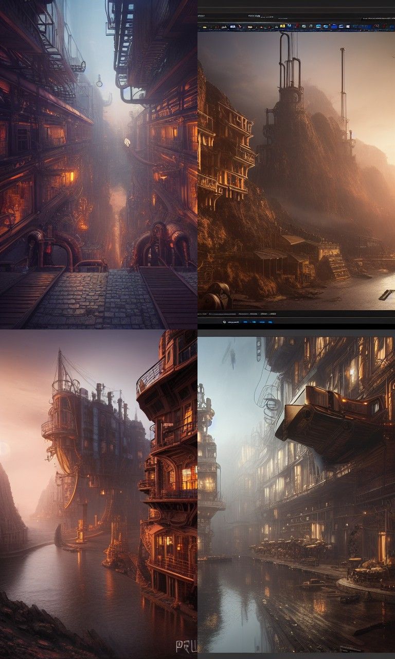 Steampunk Cityscape on Mountain in Ultra-High Definition