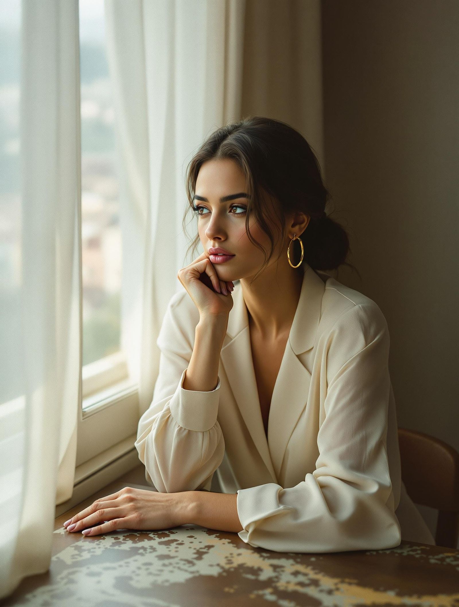 Woman in Contemplation, Kodachrome-Inspired Style