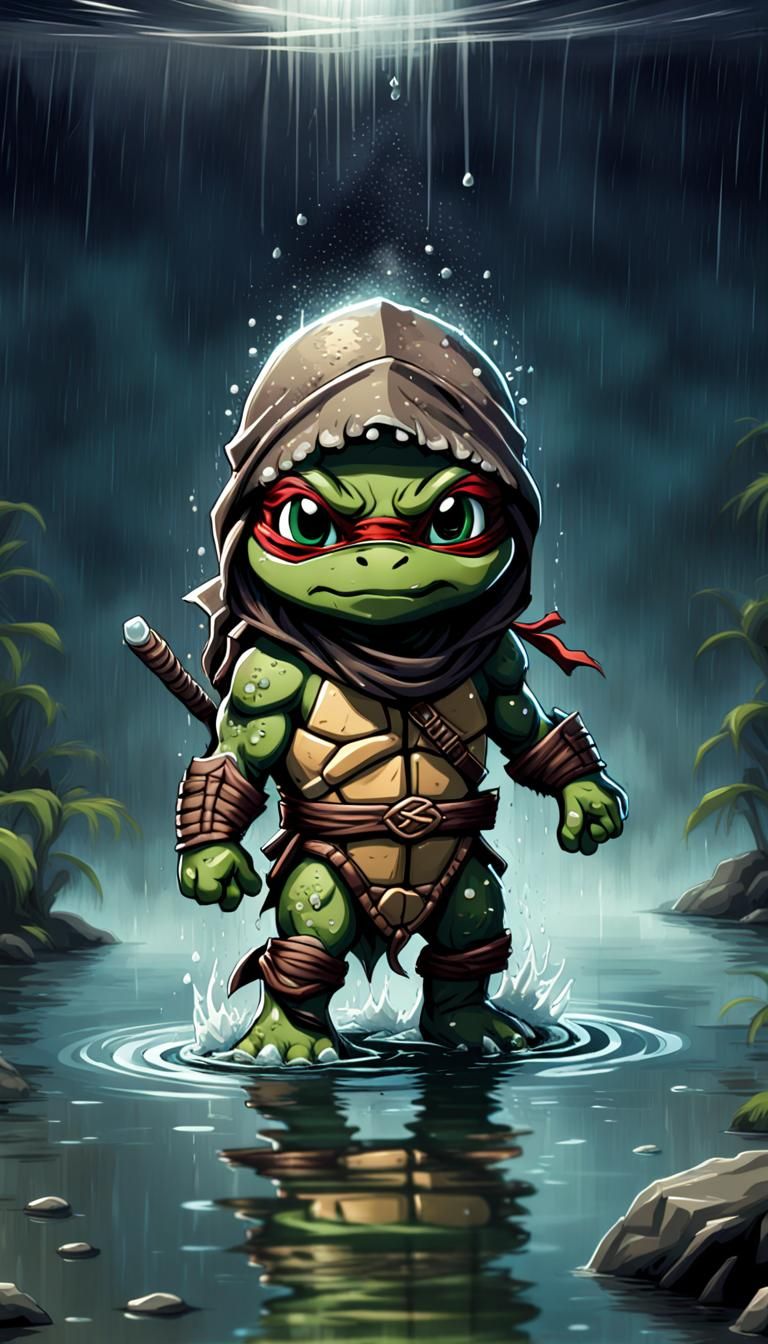 Chibi Ninja Turtle Cultist in Rainstorm