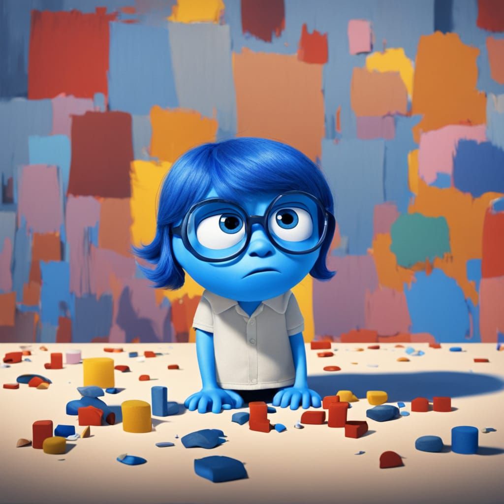 A (monochromatic blue:1.5) room. Abstract impressionistic Sa...