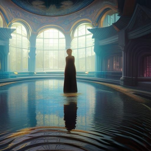 Shadowy Woman in Reflecting Glass Castle