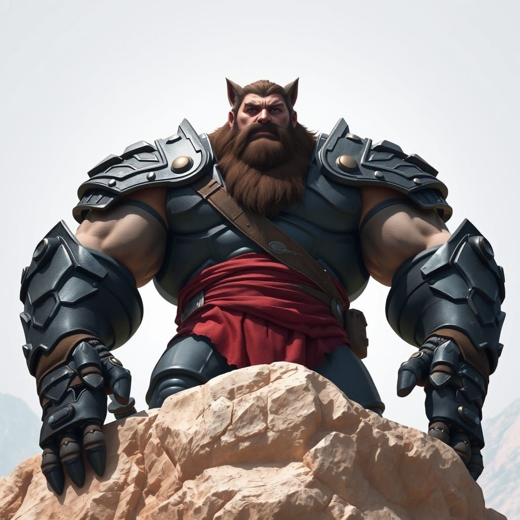 Heroic Warrior with Wolf-Like Features Dominates the Landsca...