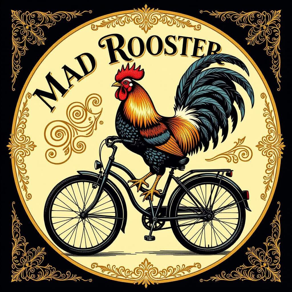 Mad Rooster Brewery Bicycle Design in 2D Line Art