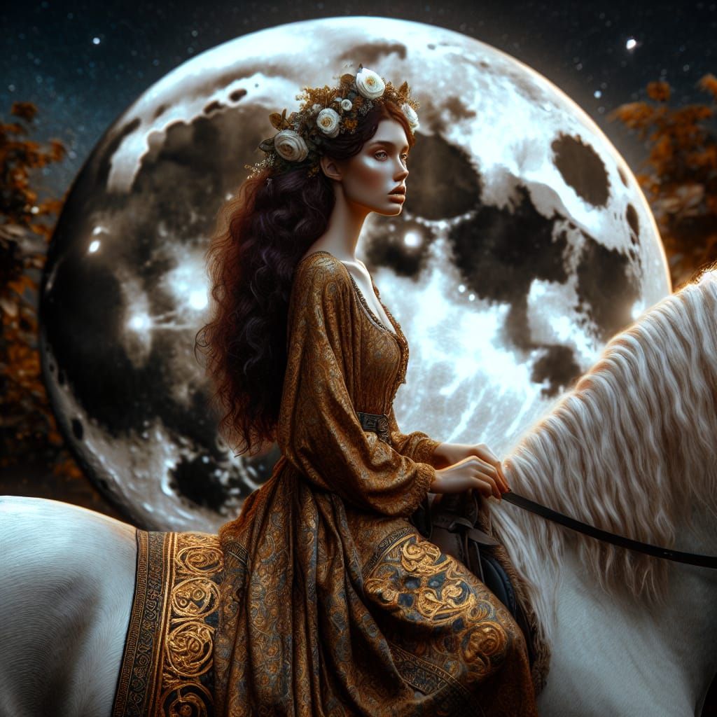 Welsh Celtic Goddess Rhiannon on White Horse