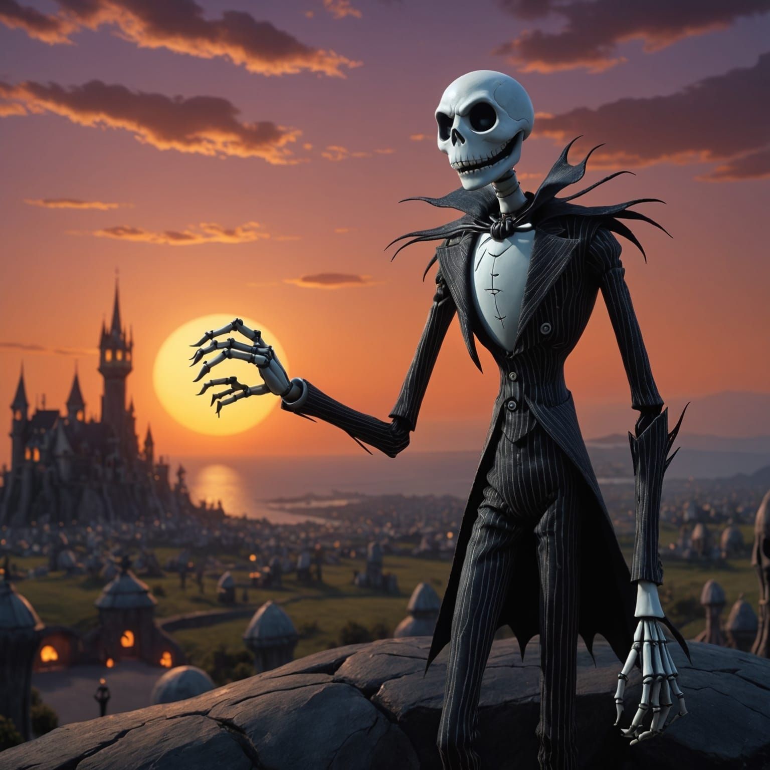 Jack Skellington Silhouette at Sunset: Matte Painting