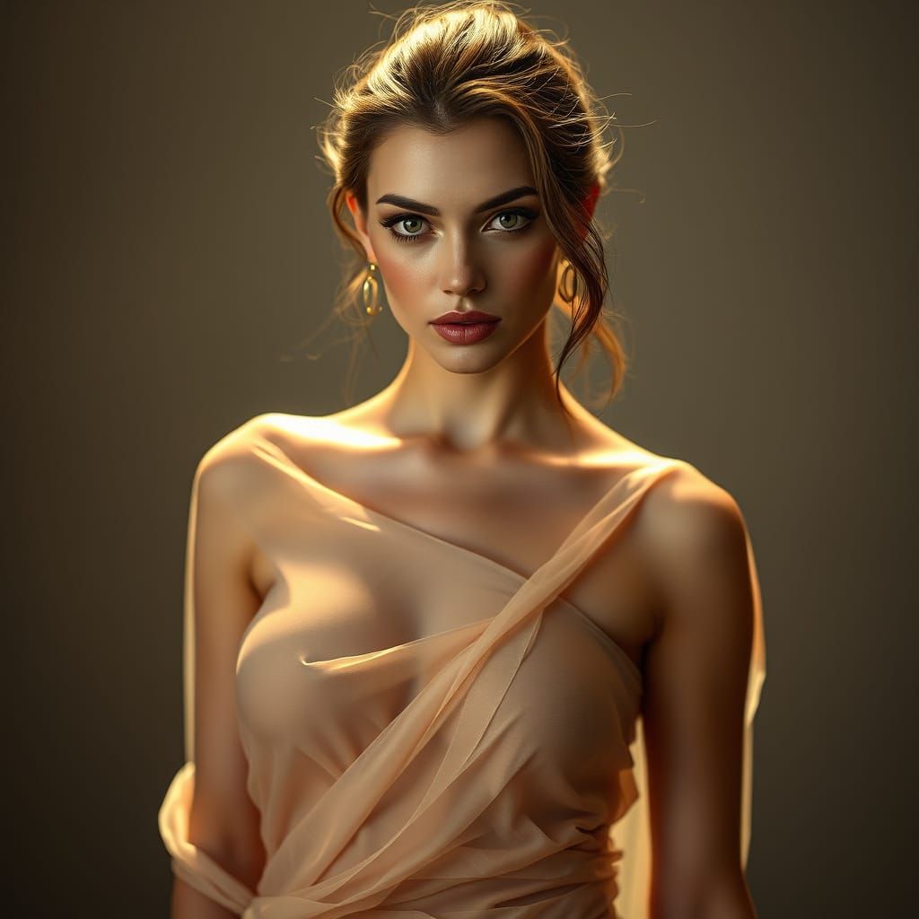 Stunning Woman in Flowing Silk Dress
