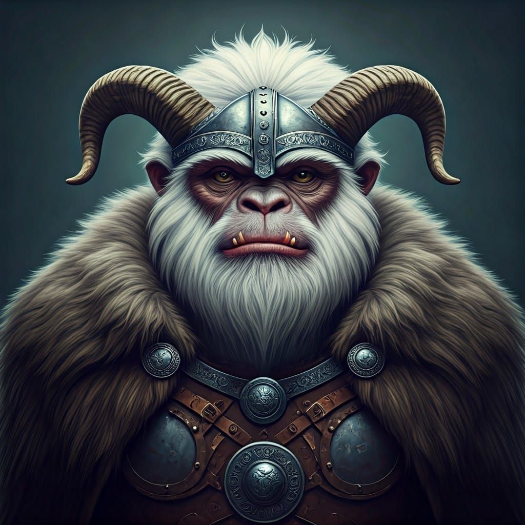 Horned Viking Yetis in a Dark, Atmospheric Scene