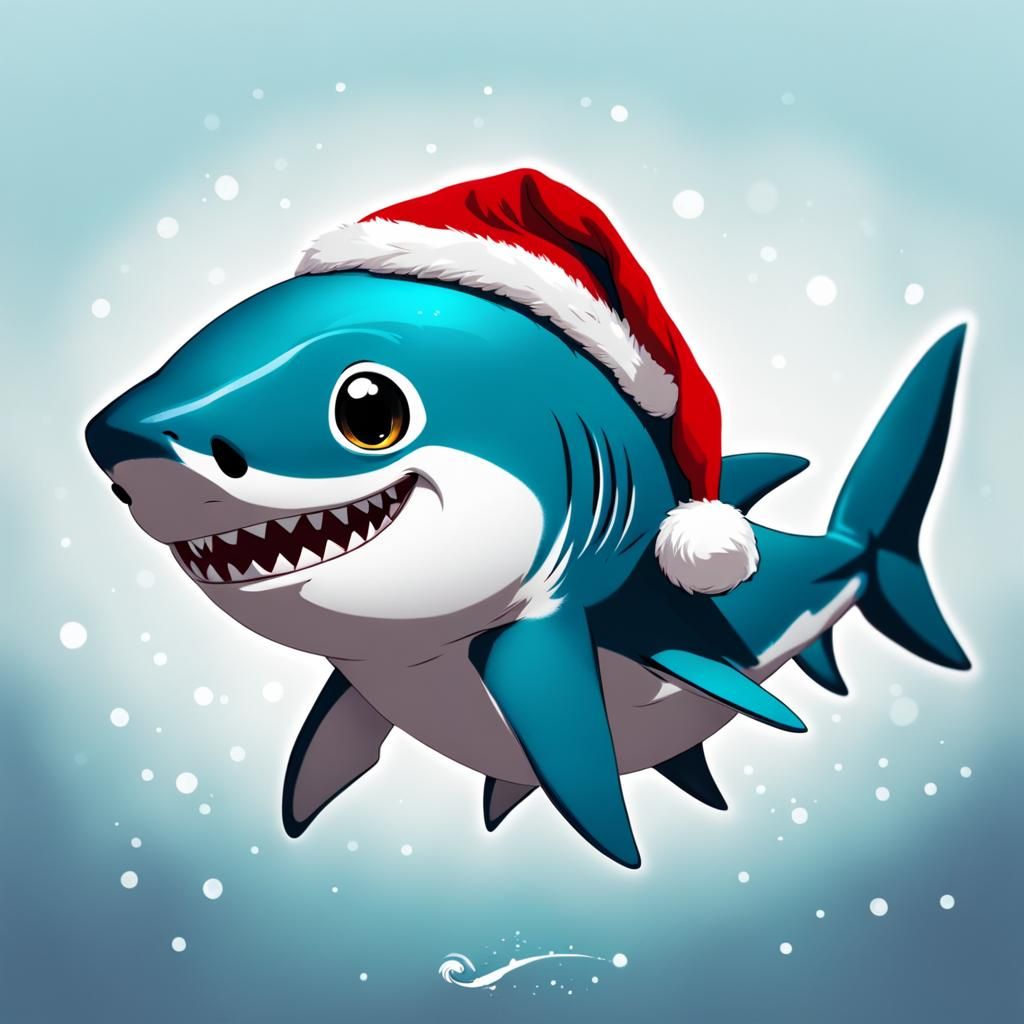 Cute Chibi Baby Shark in Christmas Hat