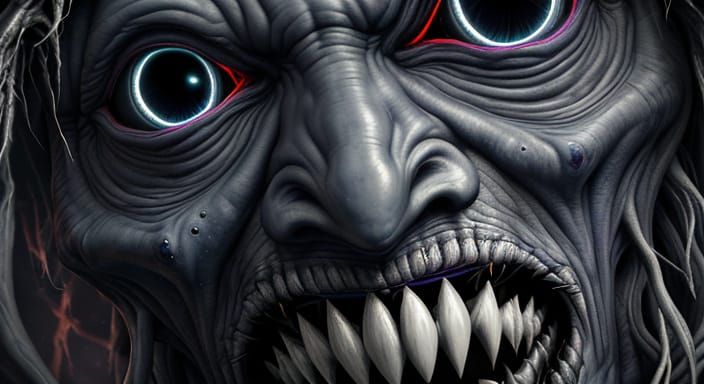 Grotesque, Twisted Humanoid Figure Looms in Dark, High-Contr...