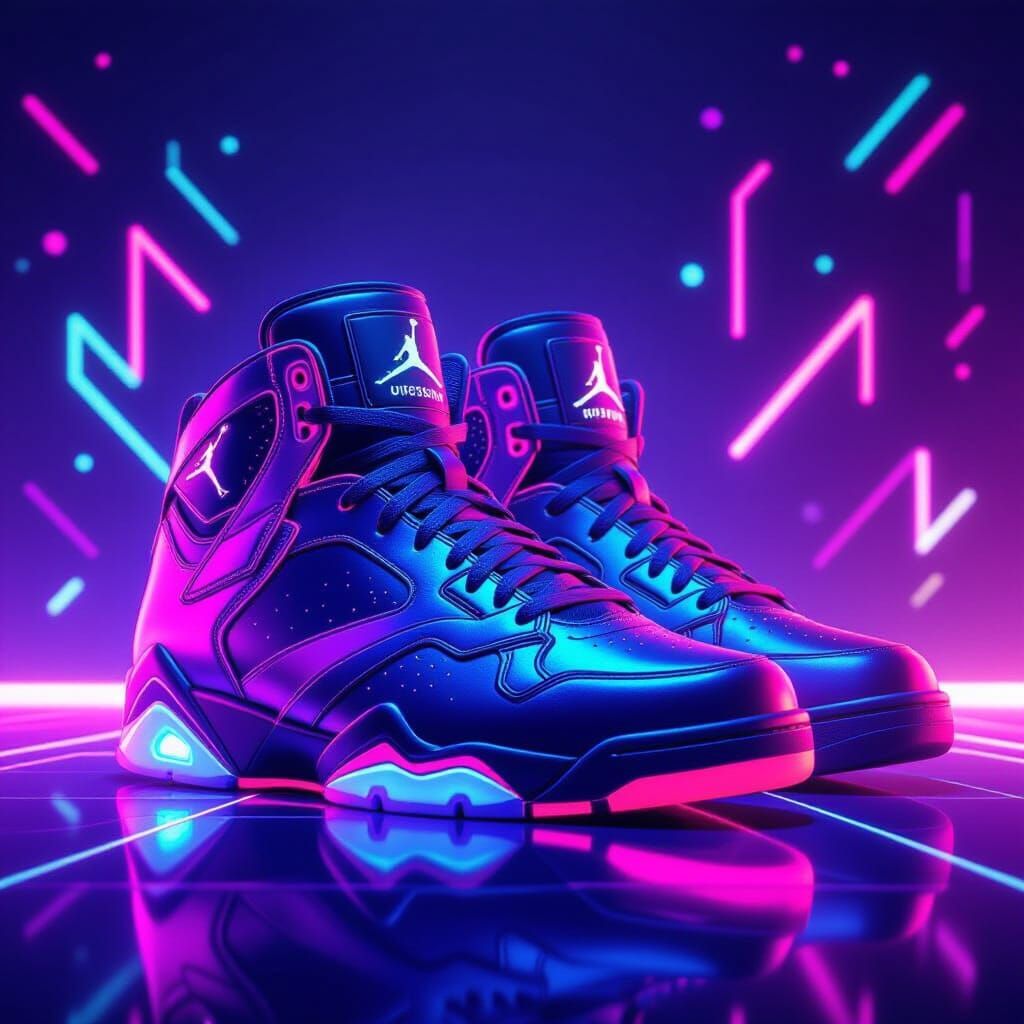 Synthwave Neon Jordans with Retro Geometric Accents