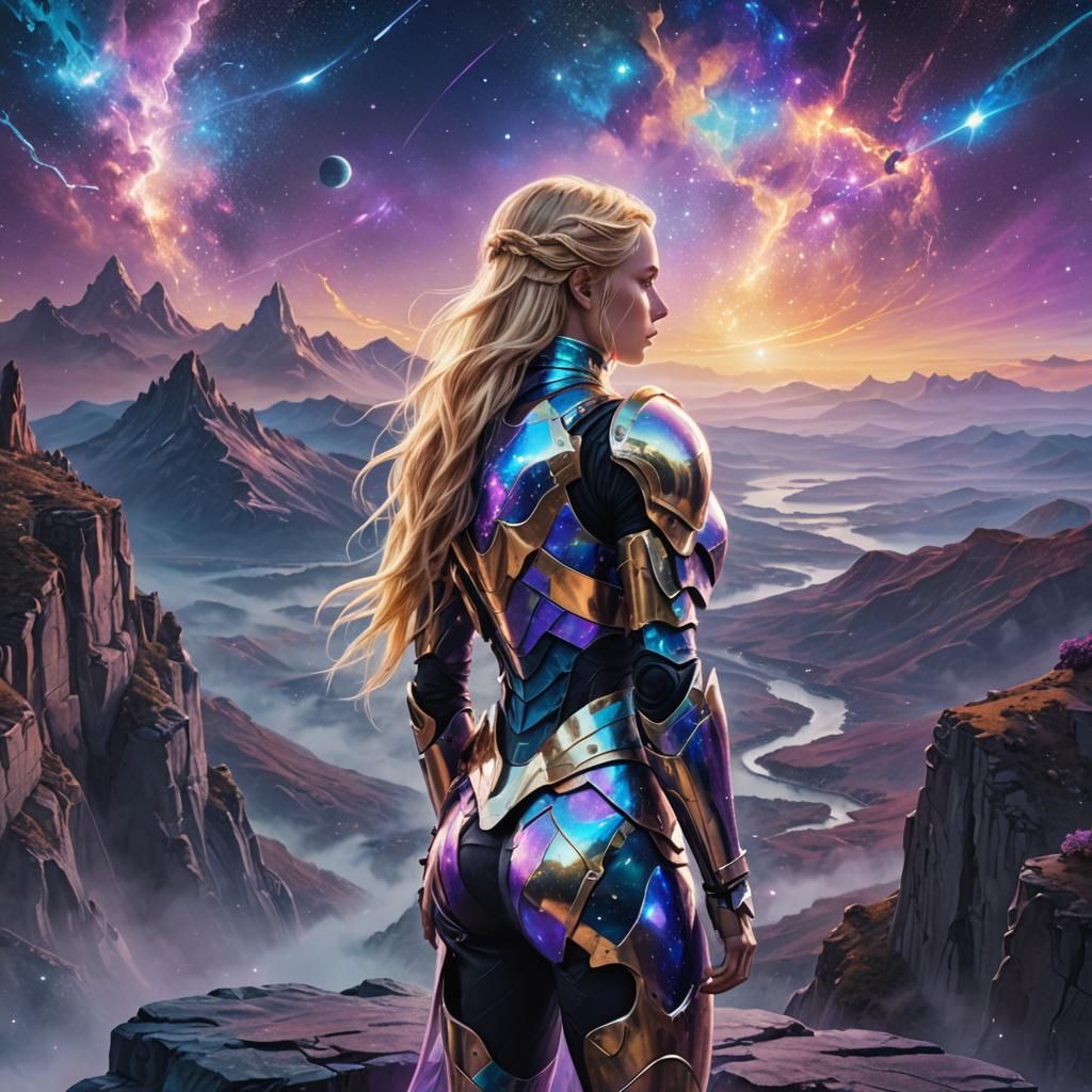Woman on Cliff Overlooking Cosmic Skyline
