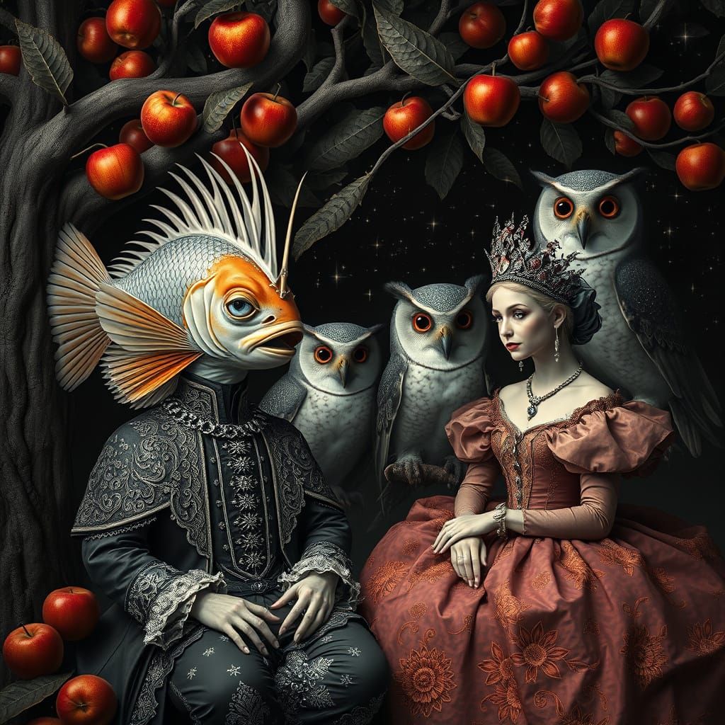 Fish People in Rococo Style: Black and White Photography