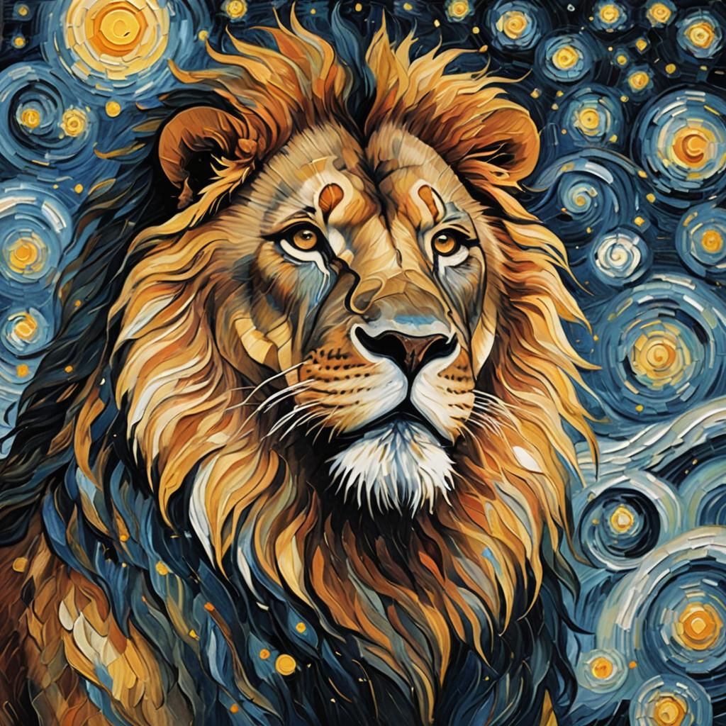Lion in Starry Night Style