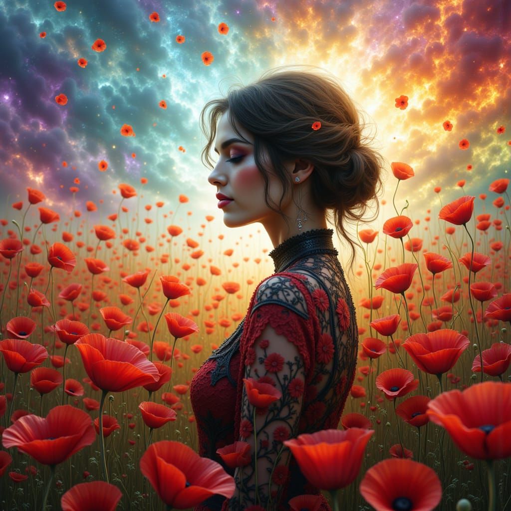 Woman's Inner Prism Silhouette in Vibrant Poppy Field