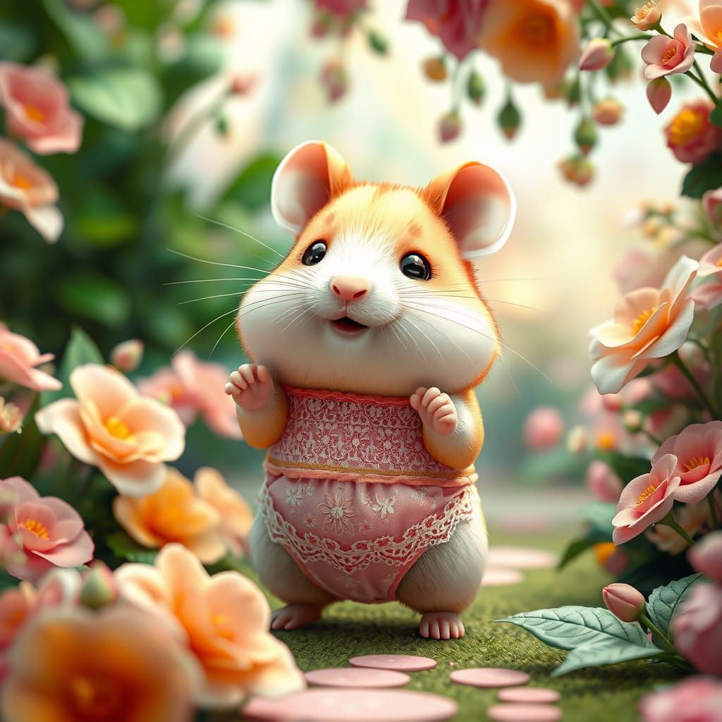 Chubby Hamster Floral Boy in Whimsical Wedding Scene