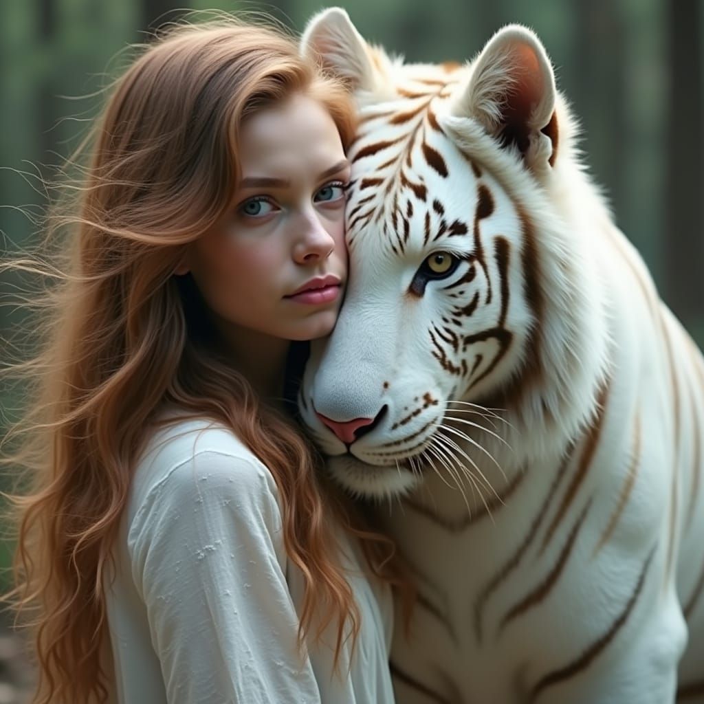 Enchanted Woodland Goddess with Radiant Tiger Companion