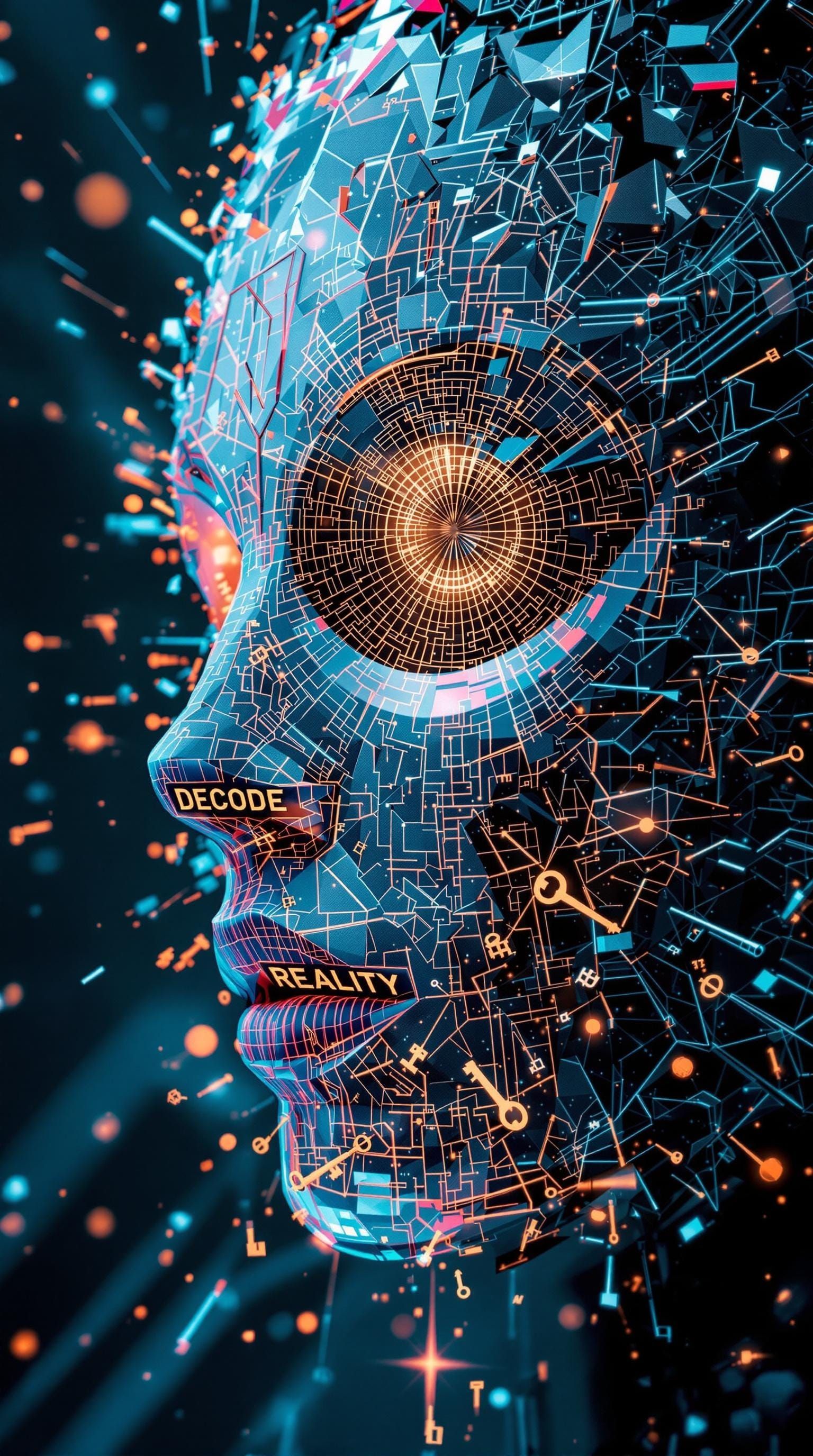 Decode Reality: Holographic Labyrinth in Surreal Poster Art