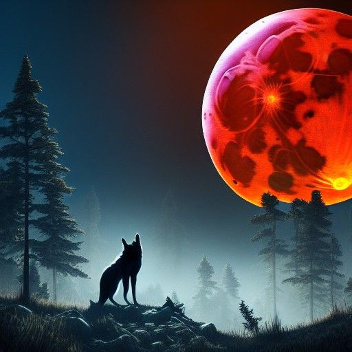 Wolves Howling at Blood Moon: Detailed Matte Painting