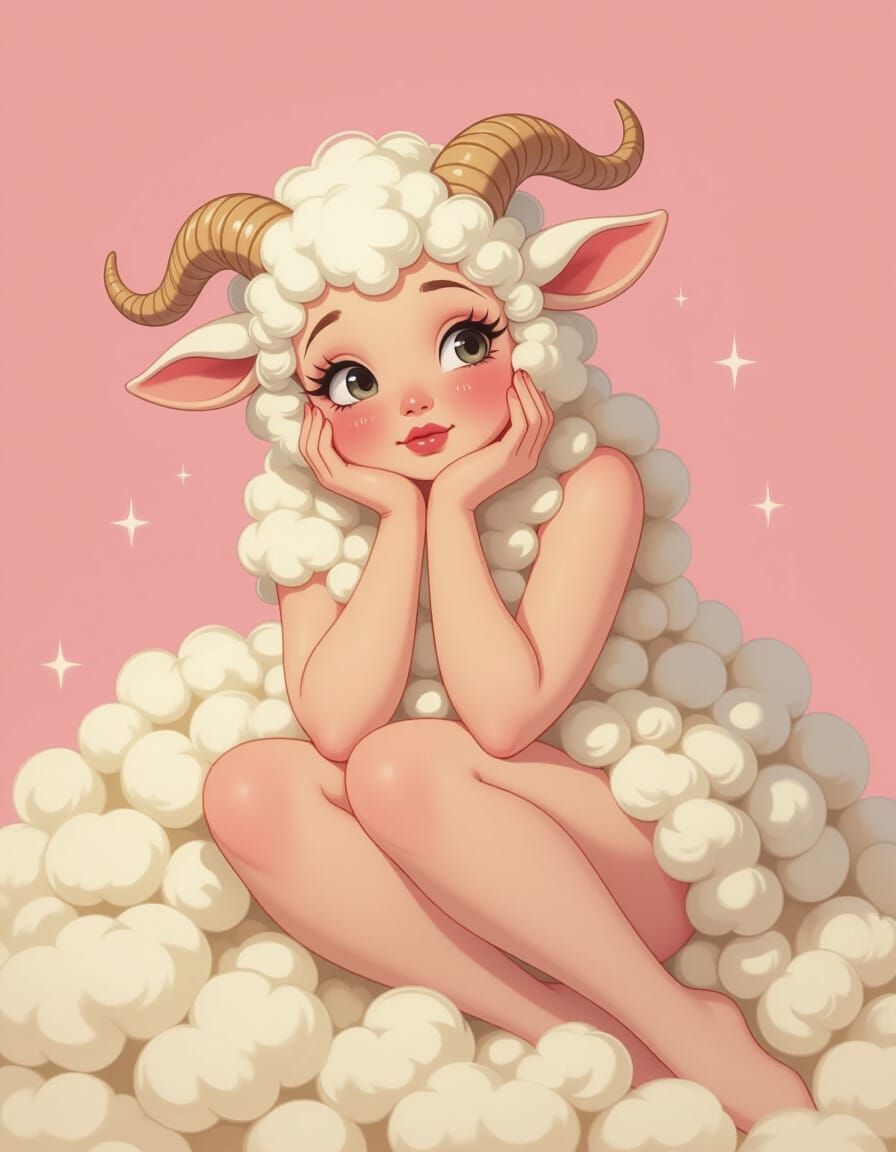 Stylized Pin-Up Lamb Girl in Retro Style