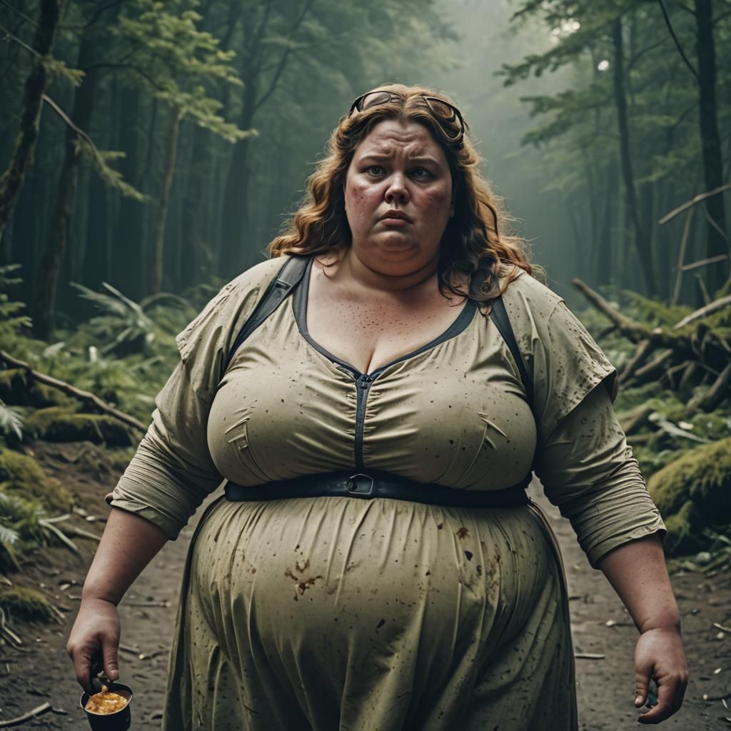 Dramatic Film Still of a Plus-Size Woman