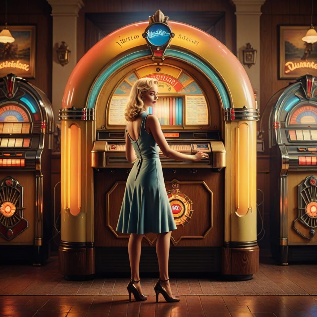 Blonde Beauty Enchants by Vintage Jukebox in Dreamy Retro Sc...