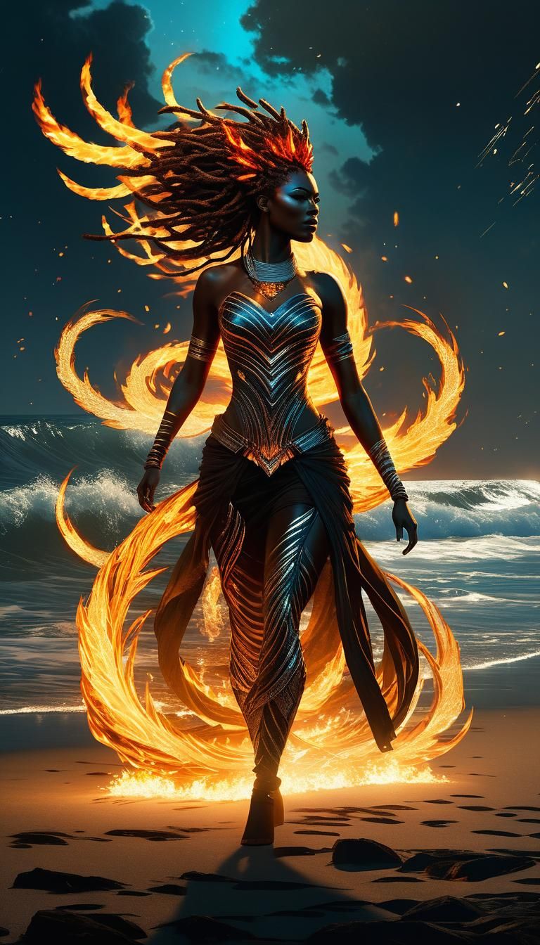 Fiery Dreadlock Girl: Grotesque Digital Art