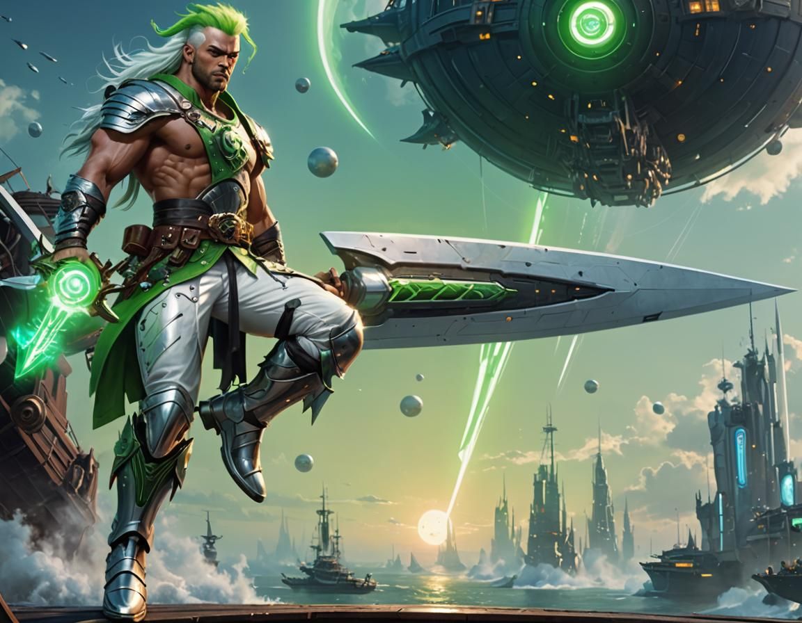 Futuristic Saxon Barbarian Pirate in Space, Digital Art